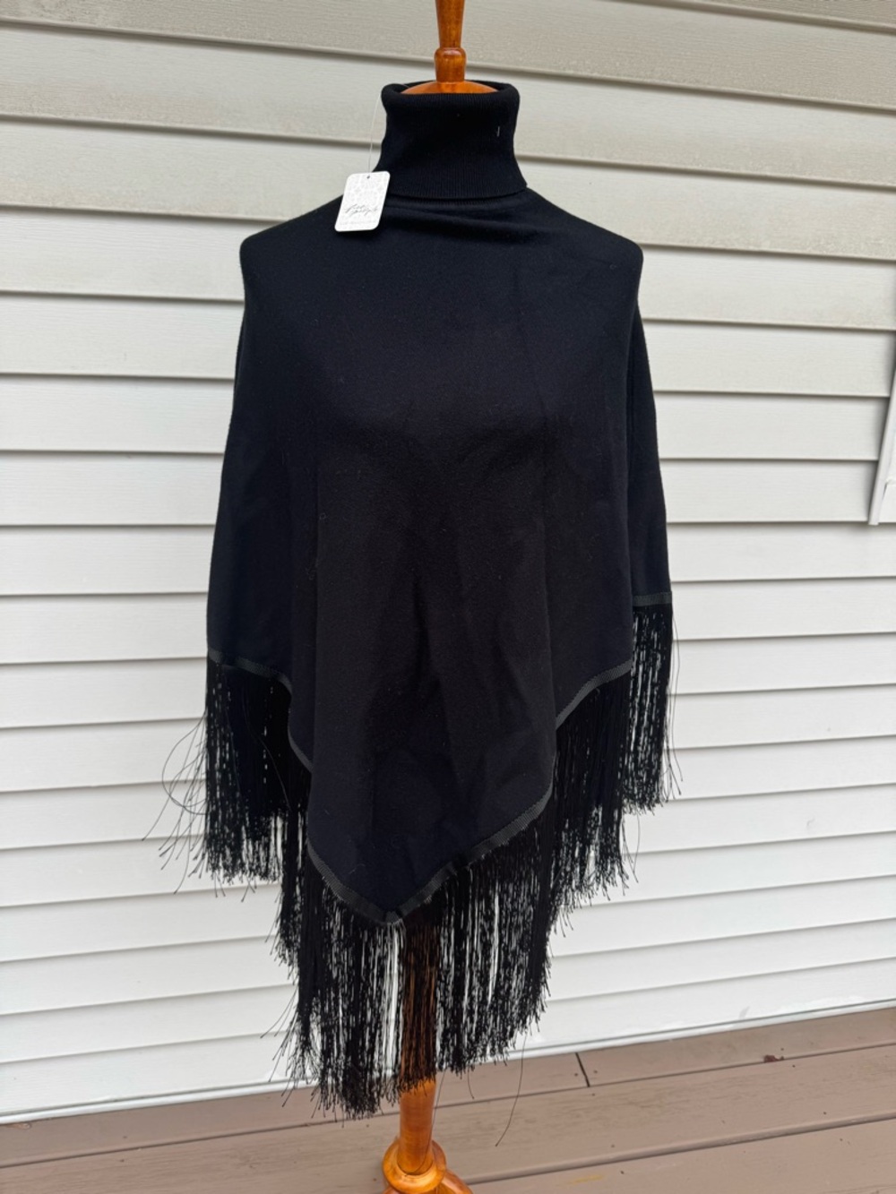 Free People Understated Leather Poncho sweater fringe turtleneck NWT